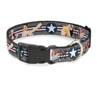 Plastic Clip Collar Pin Up Girl Poses Star & Stripes Gray/Blue/White/Red Medium