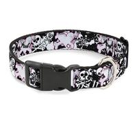Plastic Clip Collar Punk Heart & Cross Bones w/Skulls & Splatter Black/White Med