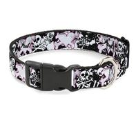 Plastic Clip Collar Punk Heart & Cross Bones w/Skulls & Splatter Black/White NAR