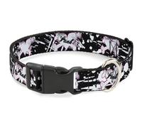 Plastic Clip Collar Punk Heart & Cross Bones w/Splatter Black/White WIDE-Small 1