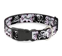 Plastic Clip Collar Punk Princess Heart & Cross Bones w/Skulls & Splatter Black/