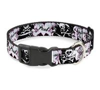 Plastic Clip Collar Punk Princess Heart & Cross Bones w/Skulls & Splatter Black/