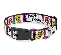 Plastic Clip Collar Pure Punk w/Safety Pins Black/Fuchsia/White Large 15-24"