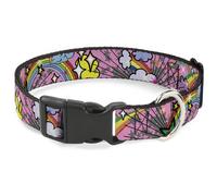 Plastic Clip Collar Rainbow Cloud Stars Pink Large 15-24"