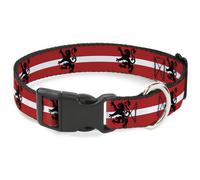 Plastic Clip Collar Rampant Lion Repeat/Stripes Red/White/Black Medium 11-16.5"