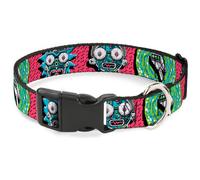 Plastic Clip Collar Rick and Morty Circuit Faces/Portal Gun Pink Medium 11-16.5"