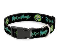 Plastic Clip Collar RICK AND MORTY Title Logo and Portal Pose Black Medium 11-16