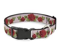 Plastic Clip Collar Rose Trio/Leaves Pink Large 15-24"