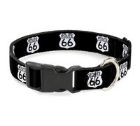 Plastic Clip Collar ROUTE 66 Highway Sign Repeat Black/White Large 15-24"