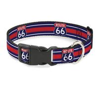Plastic Clip Collar ROUTE 66 Highway Sign/Stripe Blue/White/Red WIDE-Large 20-31