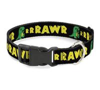 Plastic Clip Collar RRRAWR Dinosaur Black/Green/Yellow Medium 11-16.5"