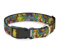 Plastic Clip Collar Scooby Doo and Shaggy Poses/Munchies Tie Dye Multi Color Med