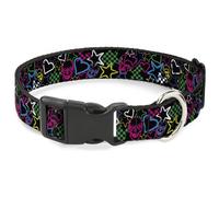 Plastic Clip Collar Sketch Skull/Star/Heart/Checker Black/Multi Color Small 9.5-