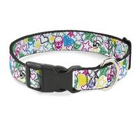 Plastic Clip Collar Sketch Skull/Star/Heart White/Multi Color NARROW-Medium 8.5-