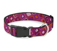 Plastic Clip Collar Skewed Squares Stacked Purple/Orange/Pinks NARROW-Small 7-8.