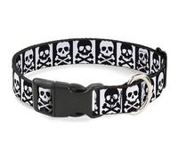 Plastic Clip Collar Skull & Cross Bones Blocks Black/White White/Black WIDE-Smal