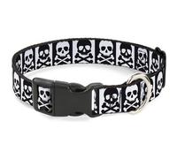 Plastic Clip Collar Skull & Cross Bones Blocks Black/White White/Black WIDE-Smal