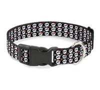 Plastic Clip Collar Skull w/Bow Black/White/Red NARROW-Medium 8.5-12"