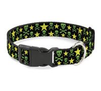 Plastic Clip Collar Skulls & Stars Black/Green/Yellow Large 15-24"