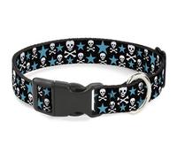 Plastic Clip Collar Skulls & Stars Black/White/Blue NARROW-Small 7-8.5"