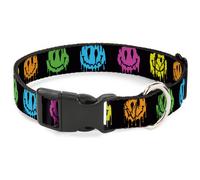 Plastic Clip Collar Smiley Face Melted Repeat Black/Multi Neon WIDE-Medium 16-23