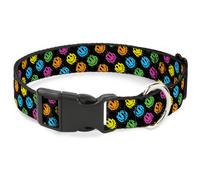 Plastic Clip Collar Smiley Faces Melted Mini Repeat Angle Black/Multi Neon WIDE-