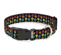 Plastic Clip Collar Smiley Faces Melted Mini Repeat Black/Multi Neon NARROW-Smal