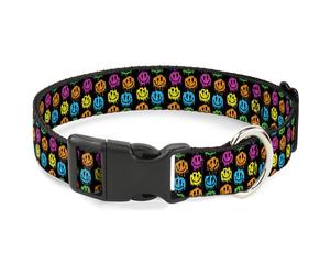 Plastic Clip Collar Smiley Faces Melted Mini Repeat Black/Multi Neon Small 9.5-1