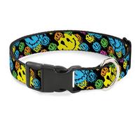 Plastic Clip Collar Smiley Faces Melted Stacked Black/Multi Neon Large 15-24"