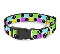 Plastic Clip Collar Smiley Sad Face Checker Multi Color/White WIDE-Medium 16-23"