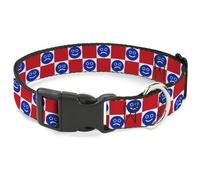 Plastic Clip Collar Smiley Sad Face Checker Red/White/Blue WIDE-Large 20-31"