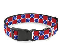Plastic Clip Collar Smiley Sad Face Checker Red/White/Blue WIDE-Large 20-31"