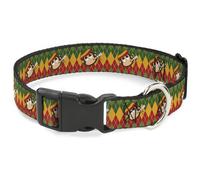 Plastic Clip Collar Smoking Monkey Repeat Argyle Rasta Medium 11-16.5"