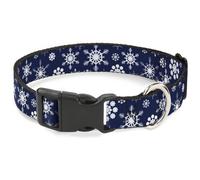 Plastic Clip Collar Snowflakes Blue/White NARROW-Small 7-8.5"