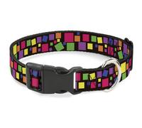 Plastic Clip Collar Squares Black/Multi Color NARROW-Large 9.5-14.5"