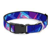 Plastic Clip Collar Squares Stacked Blues/Pinks/Purples NARROW-Medium 8.5-12"