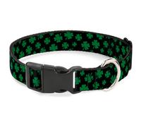 Plastic Clip Collar St. Pat's Clovers Scattered Black/Green NARROW-Large 9.5-14.