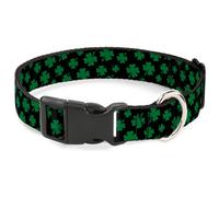 Plastic Clip Collar St. Pat's Clovers Scattered Black/Green WIDE-Large 20-31"
