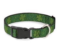Plastic Clip Collar St. Pat's Clovers Scattered2 Outline/Solid Greens Small 9.5-
