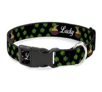 Plastic Clip Collar St. Pat's LUCKY Pot of Gold/Shamrocks Scattered Black/Green/