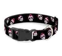 Plastic Clip Collar Staggered Sugar Skulls Black/Pink/White WIDE-Large 20-31"