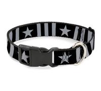 Plastic Clip Collar Star and Three Stripes Black/Gray WIDE-Large 20-31"