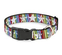 Plastic Clip Collar Stars w/Lines Gray/Multi Color/White NARROW-Medium 8.5-12"