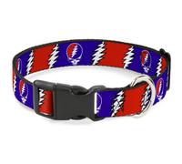 Plastic Clip Collar Steal Your Face w/Lightning Bolt Repeat Red/White/Blue Large