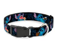 Plastic Clip Collar Stitch Snacking Poses Black/Blue Medium 11-16.5"