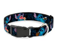 Plastic Clip Collar Stitch Snacking Poses Black/Blue NARROW-Small 7-8.5"