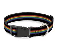 Plastic Clip Collar Stripe Black/Rainbow WIDE-Large 20-31"