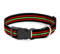 Plastic Clip Collar Stripe Trio Black/Red/Green/Black Medium 11-16.5"