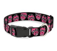 Plastic Clip Collar Sugar Skulls Black/Fuchsia WIDE-Large 20-31"