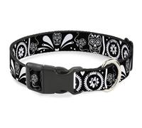 Plastic Clip Collar Sugar Skulls Black/White WIDE-Large 20-31"